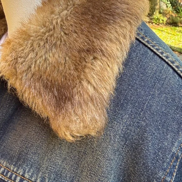 GUESS TRUE VINTAGE 80s RARE FAUX FUR DENIM / JEAN JACKET - L 💙🔥 - Picture 5 of 11